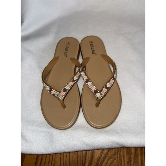 ASHLEY BLUE Crystal Western Beaded Beige Jellies Flip Flops Size 8 - Picture 8 of 11